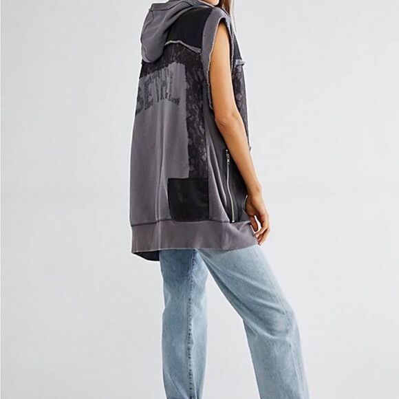 NWT We The Free People Rat Pack Black Vegan Leather Lace Zip Hoodie Vest… - Picture 3 of 13